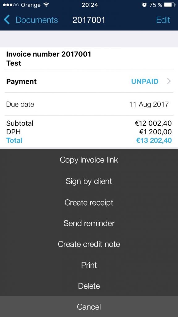 Mobilná aplikácia podporuje tlačenie dokumentv priamo zo zaraidenia.