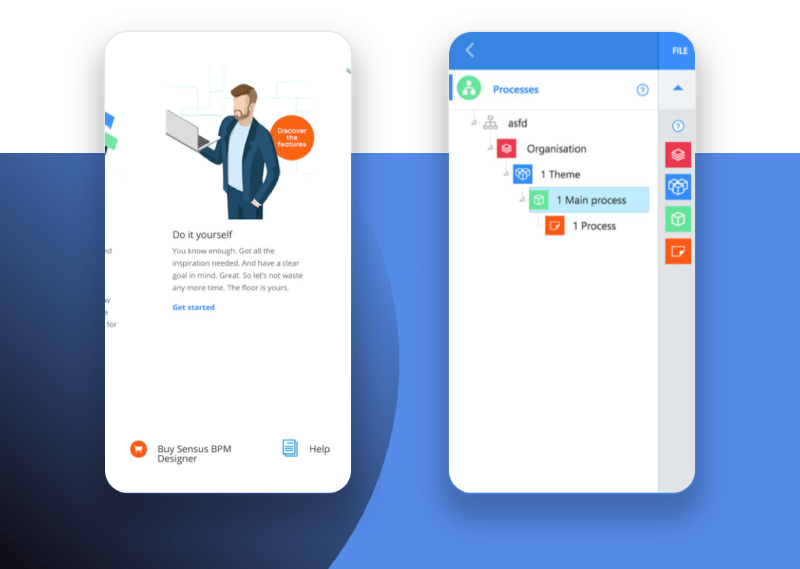 BPM information system Sensus Modeler. Responsive design for Android and iOS mobile devices.